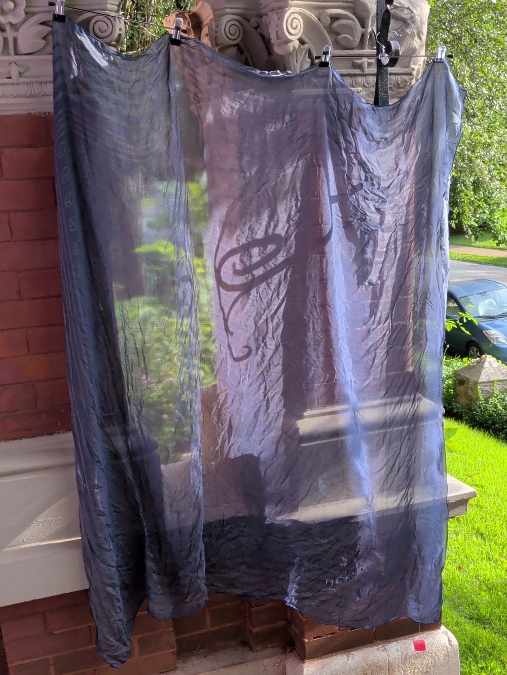 Huge Sheer Navy Blue Scarf with Subtle Pattern